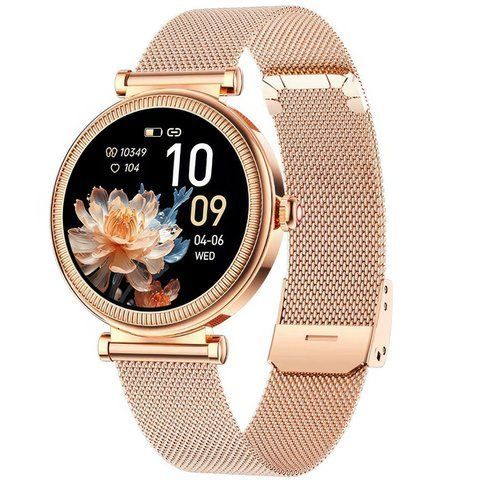 Круглий жіночий смарт годинник Lemfo Lily 2 Pro з металічним ремінцем / Gold 342 фото