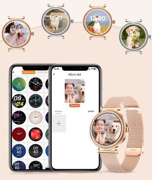 Круглий жіночий смарт годинник Lemfo Lily 2 Pro з металічним ремінцем / Gold 342 фото