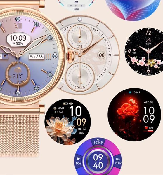 Круглий жіночий смарт годинник Lemfo Lily 2 Pro з металічним ремінцем / Gold 342 фото
