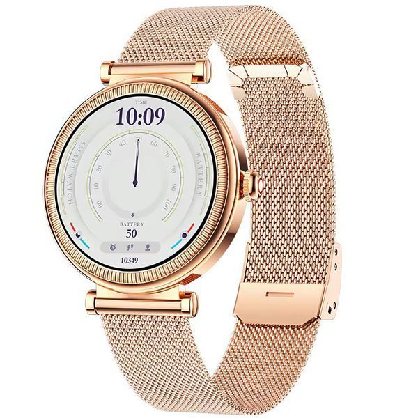Круглий жіночий смарт годинник Lemfo Lily 2 Pro з металічним ремінцем / Gold 342 фото