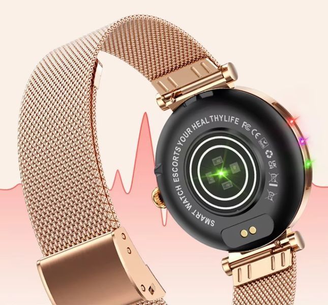 Круглий жіночий смарт годинник Lemfo Lily 2 Pro з металічним ремінцем / Gold 342 фото