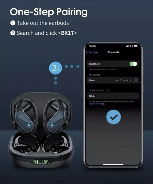 Безпровідні Спортивні Bluetooth Навушники TWS X17 Водонепроникні, Для Бігу, Чорні 355 фото