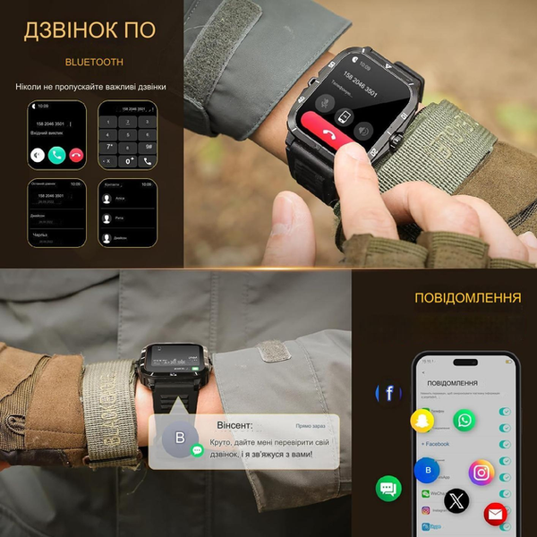 Смарт годинник водонепроникний Hypeon KT71 квадратний чоловічий Bluetooth Чорний 86914116 фото