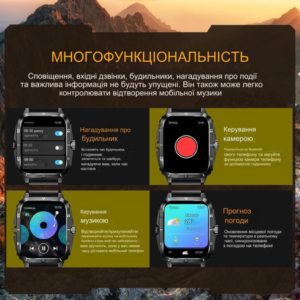 Смарт годинник водонепроникний Hypeon KT71 квадратний чоловічий Bluetooth Чорний 86914116 фото