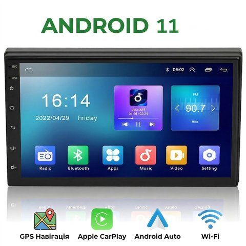 Магнітола 2 дін андроїд 7" з GPS навігацією,Carplay ,Android Auto , Bluetooth , Wi-Fi 68185959 фото