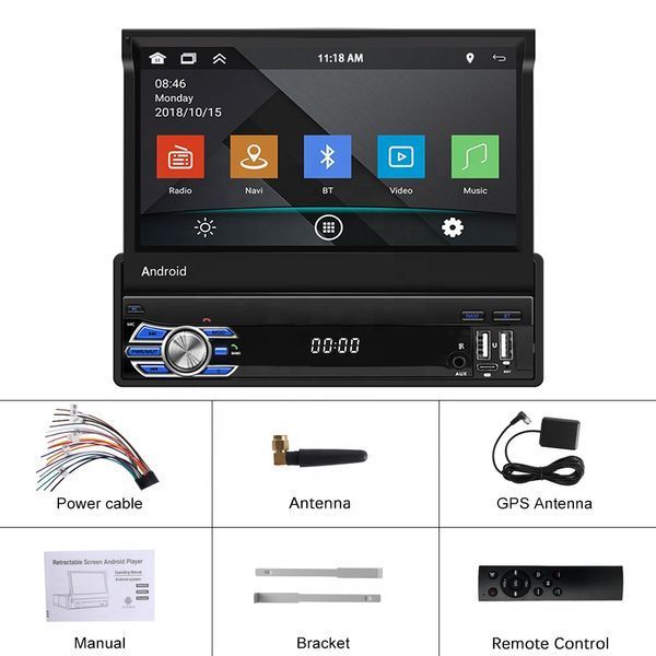 1DIN Магнітола з висувним екраном Android  2\64Gb з камерою заднього огляду, WIFI, GPS ,Carplay 378 фото