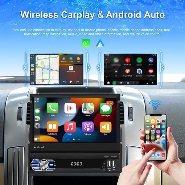 1DIN Магнітола з висувним екраном Android  2\64Gb з камерою заднього огляду, WIFI, GPS ,Carplay 378 фото