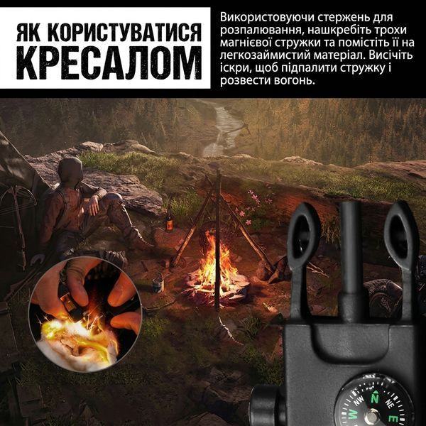 Чоловічий тактичний годинник 10 в 1 (Олива) з термометром, компасом і паракордом + Змінний ремінець 827 фото