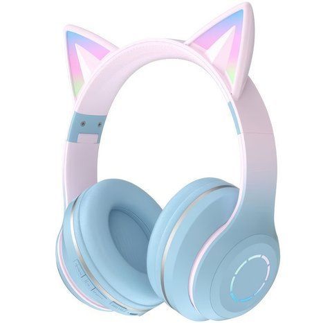 Бездротові навушники з вушками Cat Ear Fingertime BT035 з мікрофоном, Bluetooth, LED-підсвіткою, рожеві 367 фото