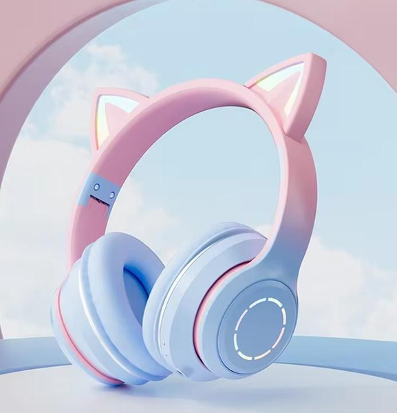 Бездротові навушники з вушками Cat Ear Fingertime BT035 з мікрофоном, Bluetooth, LED-підсвіткою, рожеві 367 фото