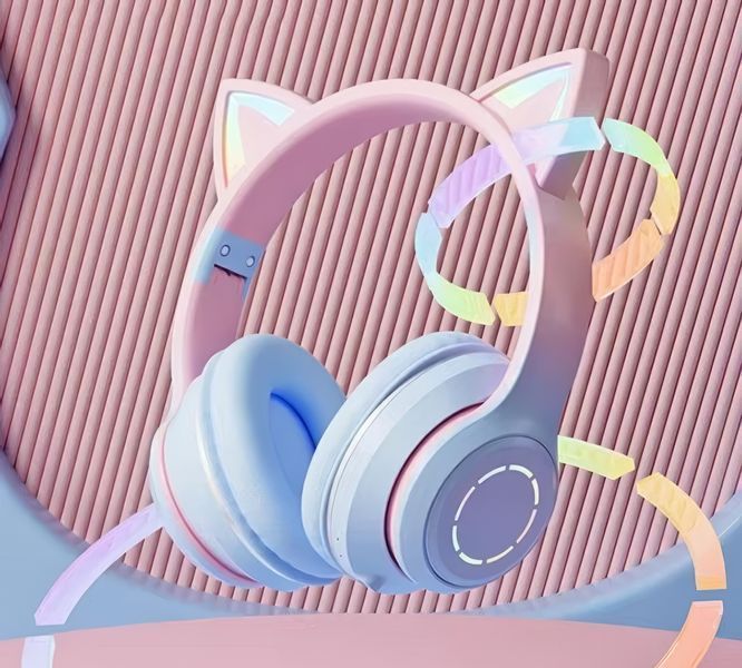 Бездротові навушники з вушками Cat Ear Fingertime BT035 з мікрофоном, Bluetooth, LED-підсвіткою, рожеві 367 фото