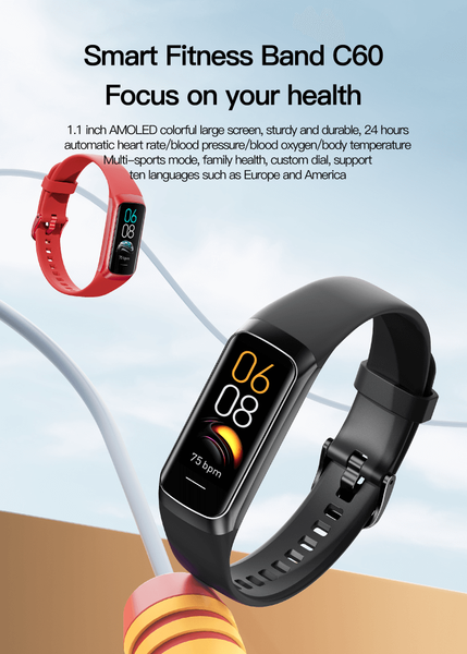 Фітнес Браслет Smart Band C60 Крокомір Пульсомір Тонометр (Чорний) 230 фото